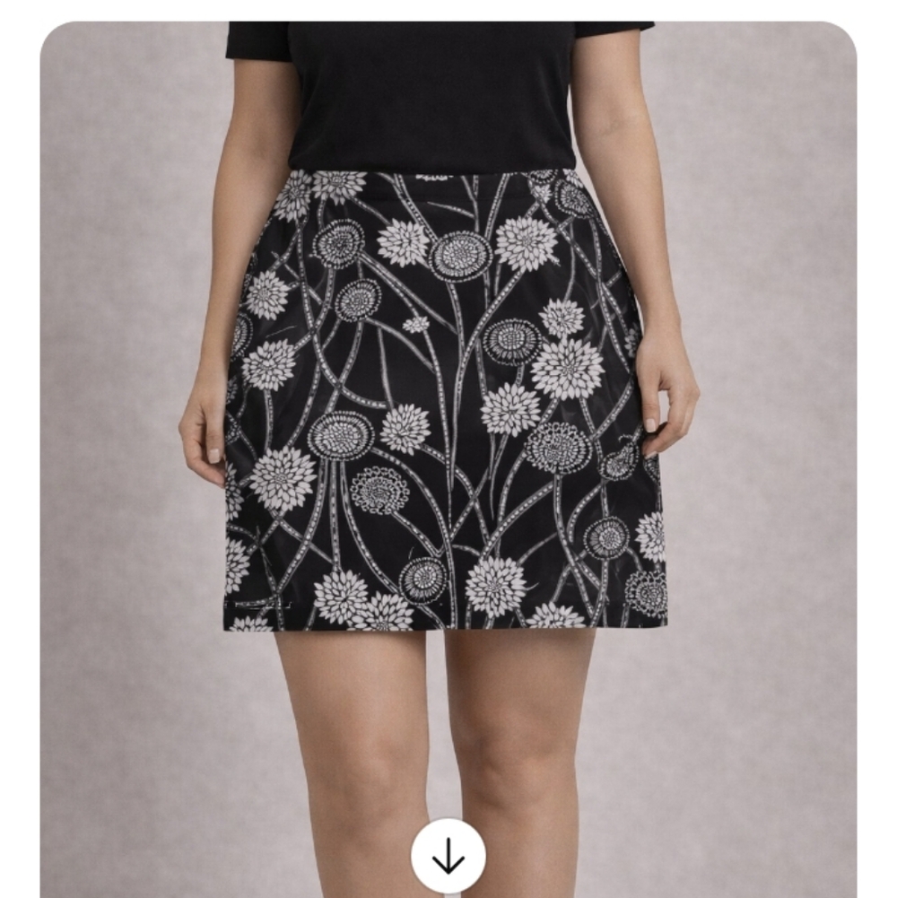 Liz Claiborne Black & White Floral Skirt Size 16 Lined Side Zip Classic Chic